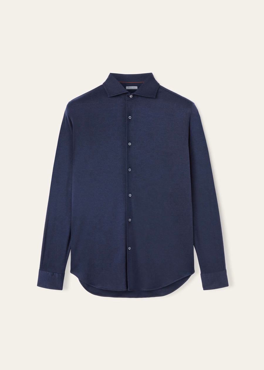 Camisa Andrew de seda e cashmere com efeito degradê azul