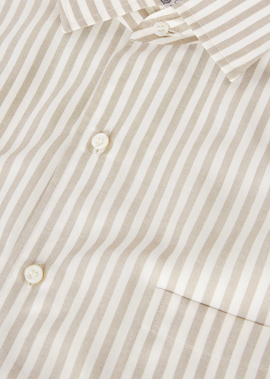 Camisa listrada Andre em seda lavada cor taupe