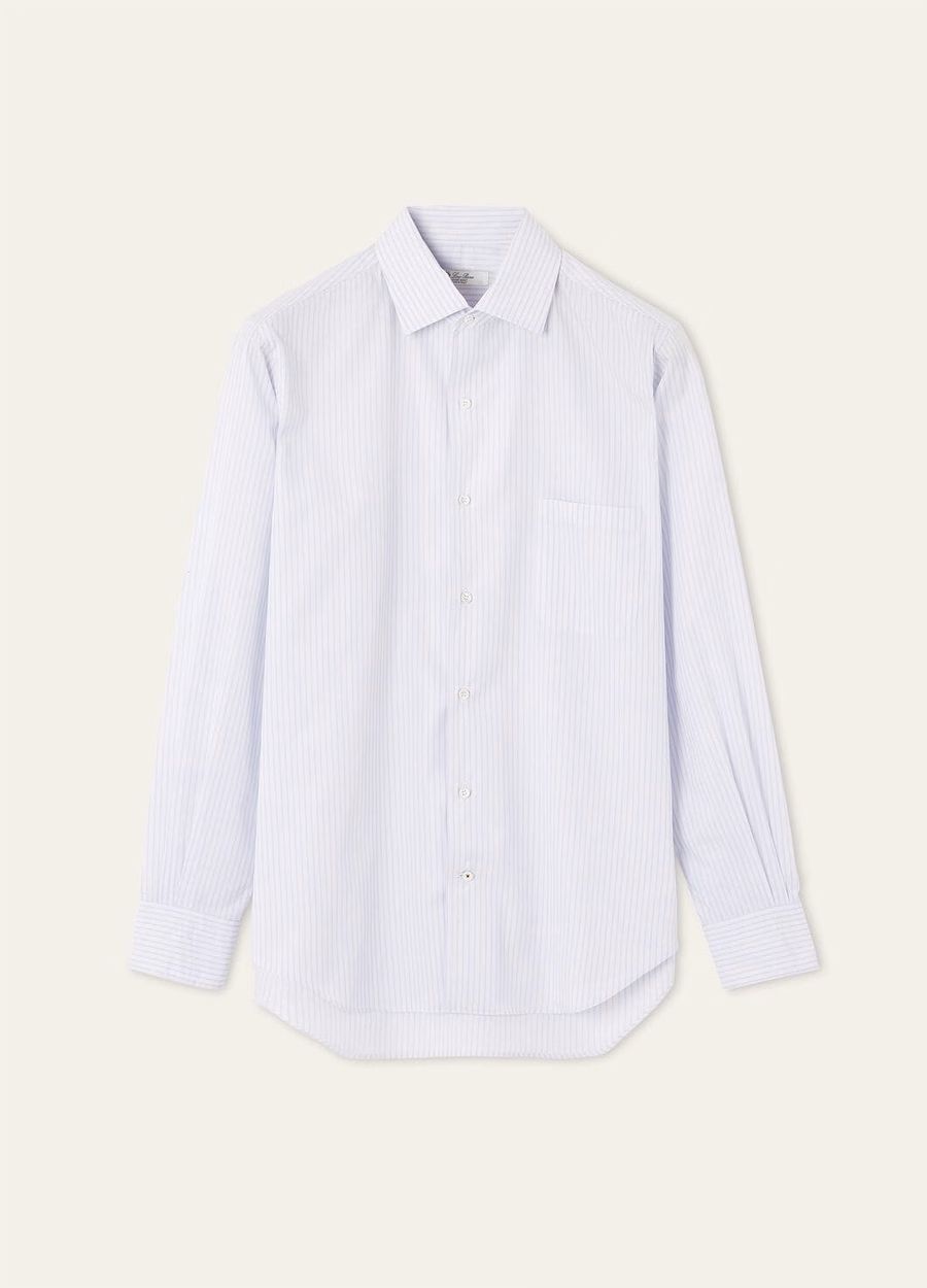 Camisa de algodão Andre, cor Duna, branca e lilás.