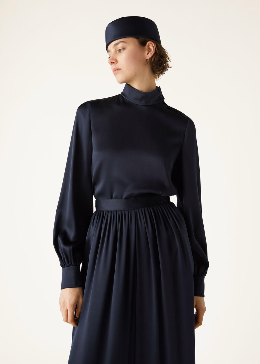 Camisa Carys de seda azul marinho