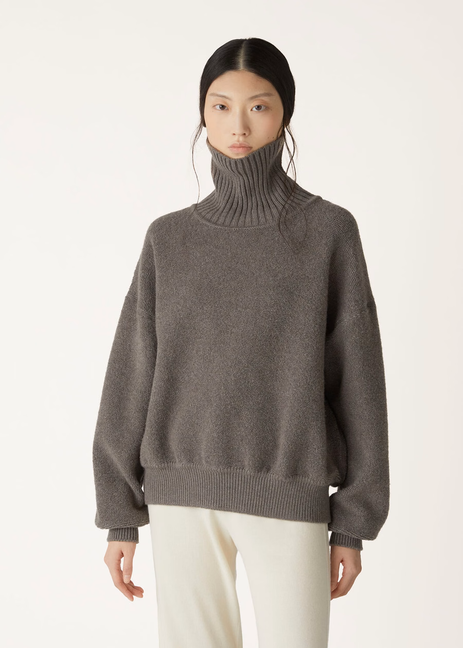 Moletom Cocooning de Gola Alta em Lã Virgem Cashmere com Mescla Pera