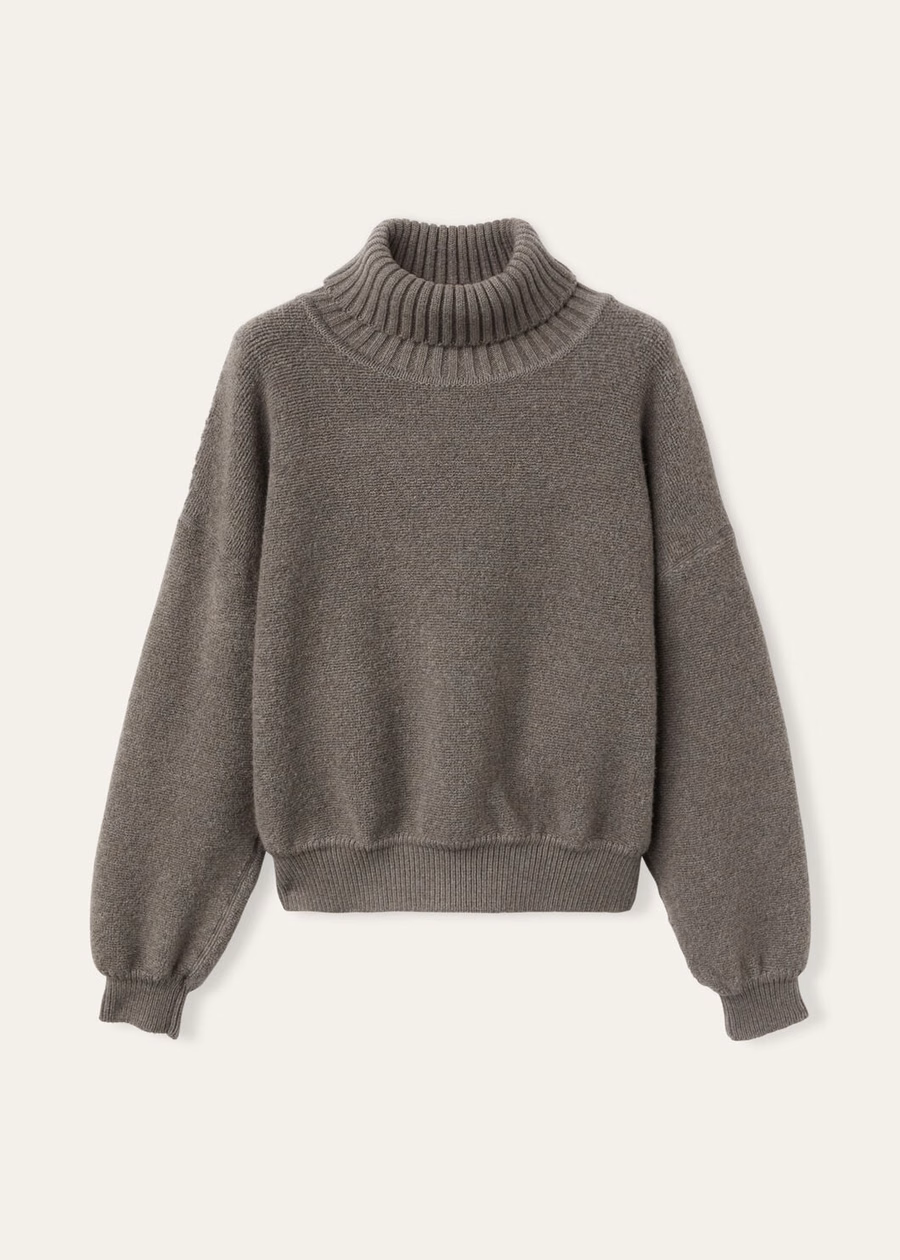 Moletom Cocooning de Gola Alta em Lã Virgem Cashmere com Mescla Pera