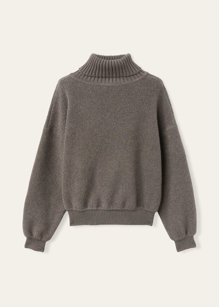 Moletom Cocooning de Gola Alta em Lã Virgem Cashmere com Mescla Pera