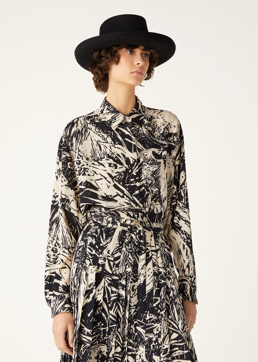 Camisa de seda Elisabette preta/nougat