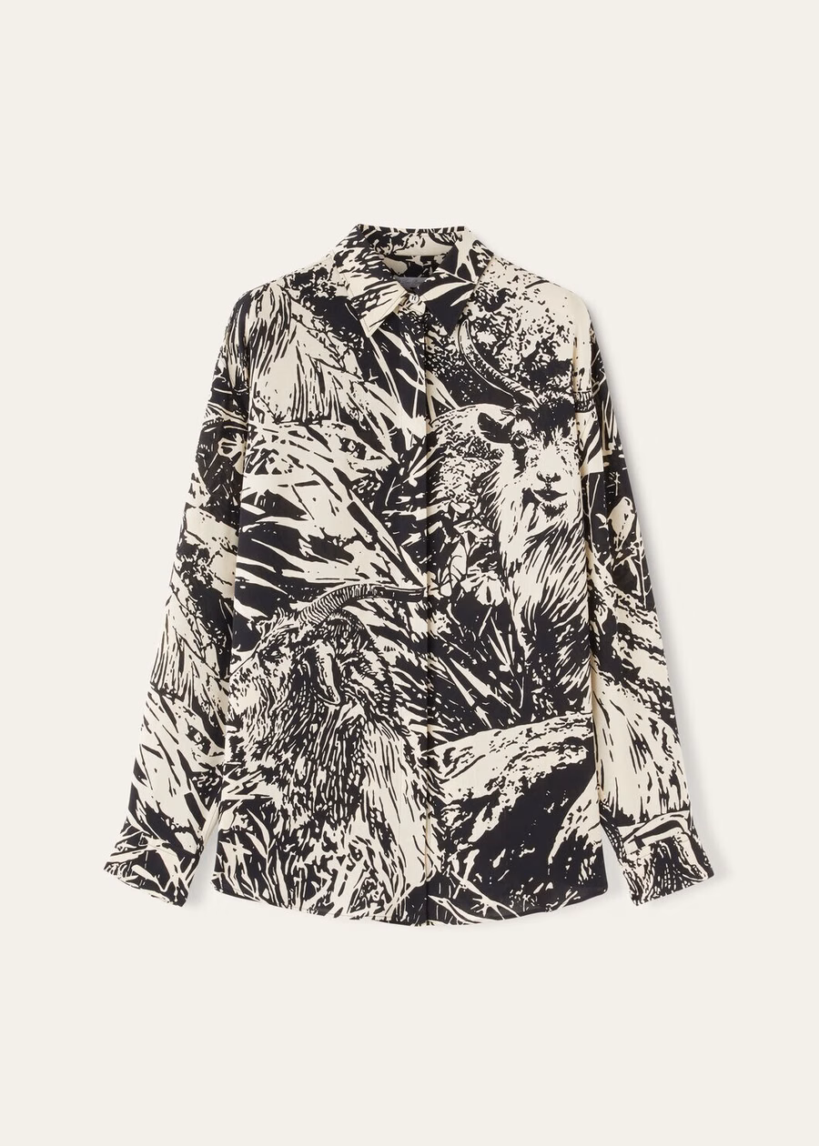 Camisa de seda Elisabette preta/nougat
