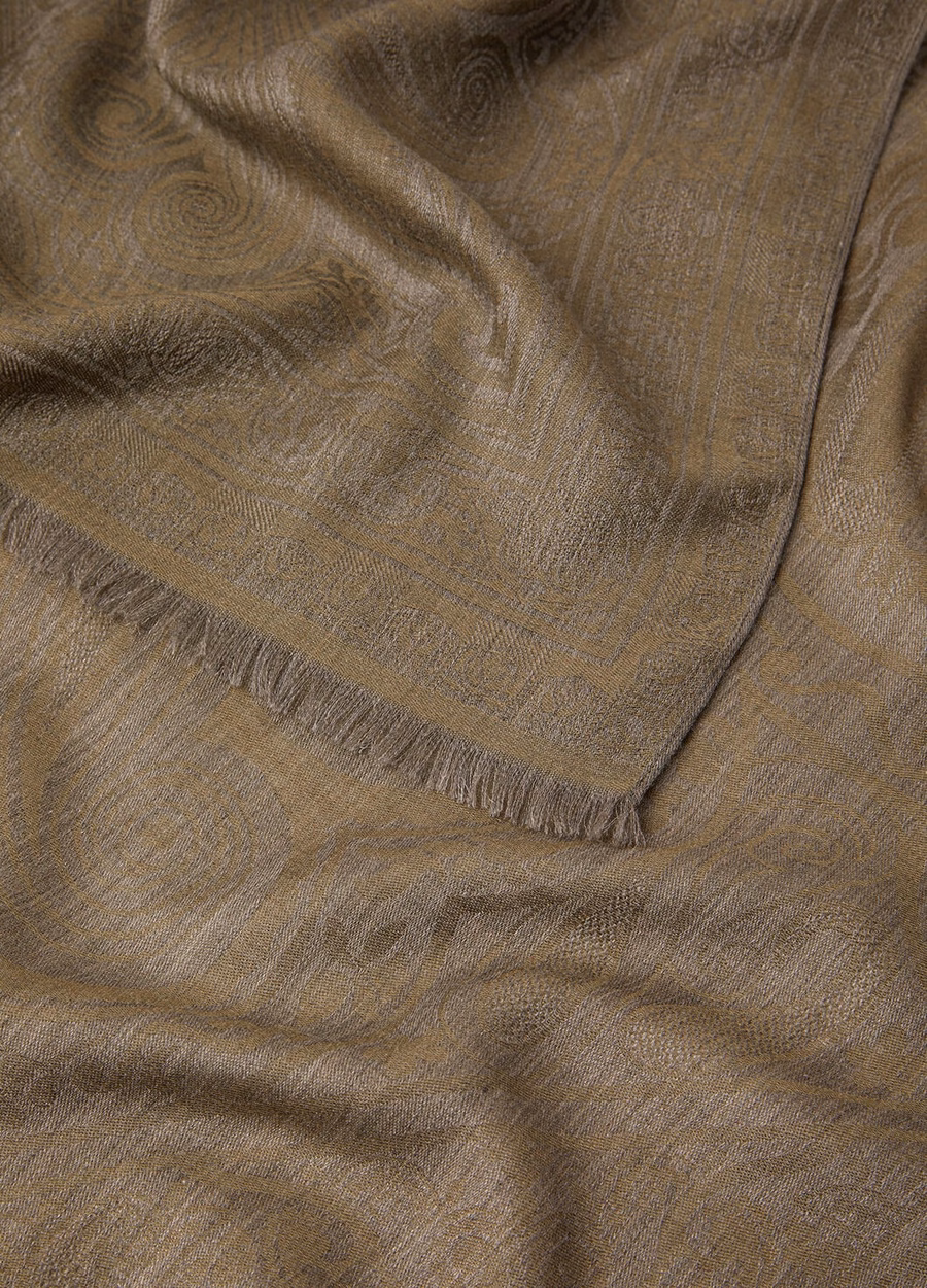 Estola Sherazade em seda e cashmere, verde-líquen profundo/cinza-gelo