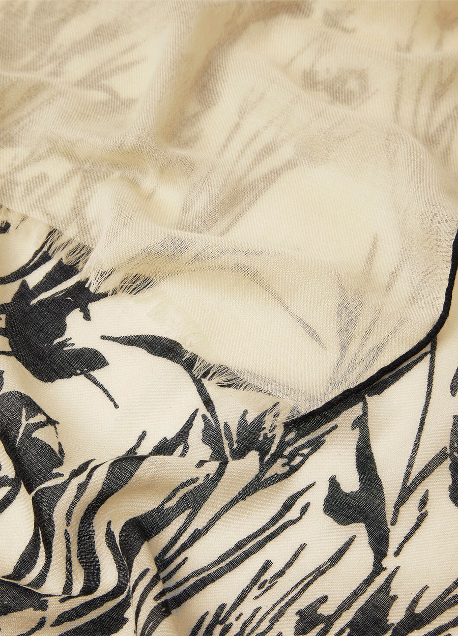 Loro Piana Campo di Lino Silk Cashmere Stole Transparente Oyster/Preto