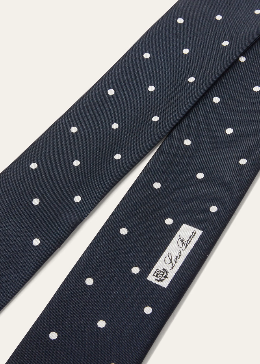 Faixa de gravata de seda com estampa de bolinhas azul marinho/branca
