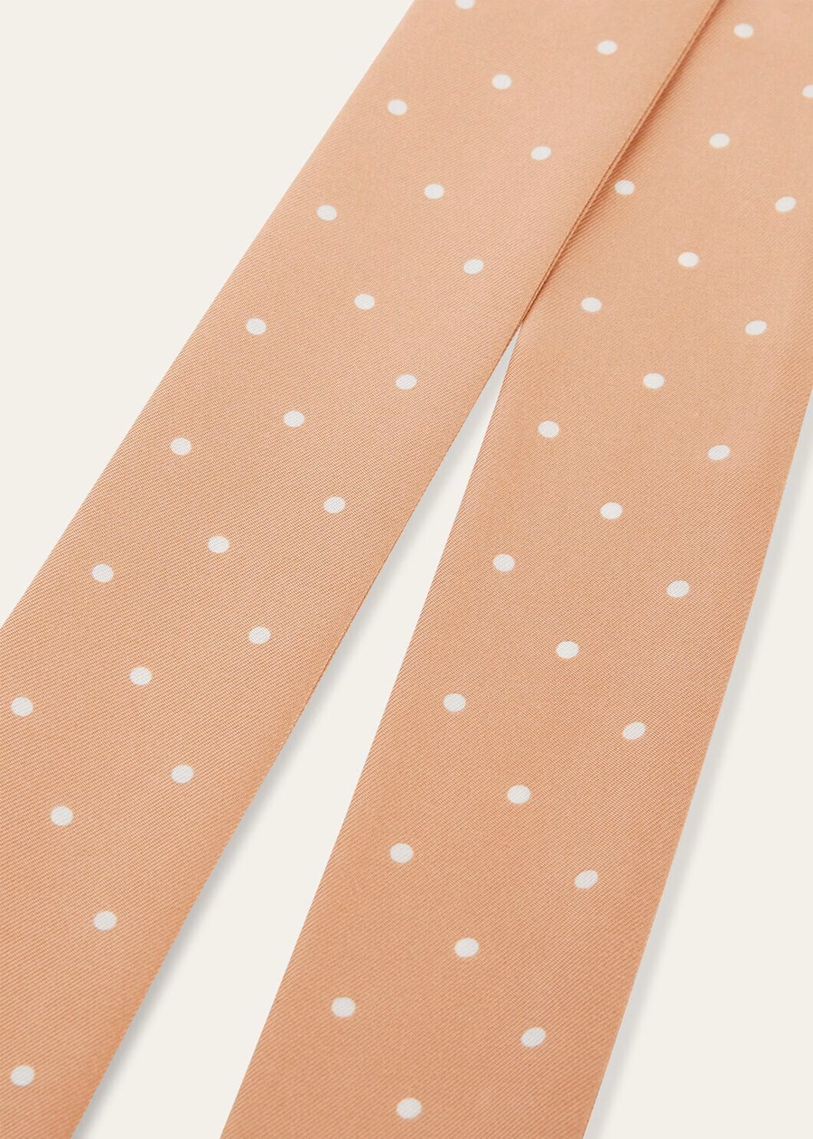 Faixa de gravata de seda com bolinhas rosa-areia/branco