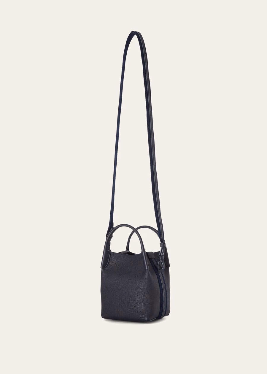 Bolsa Micro Bale em Couro de Bezerro Granulado Azul Marinho