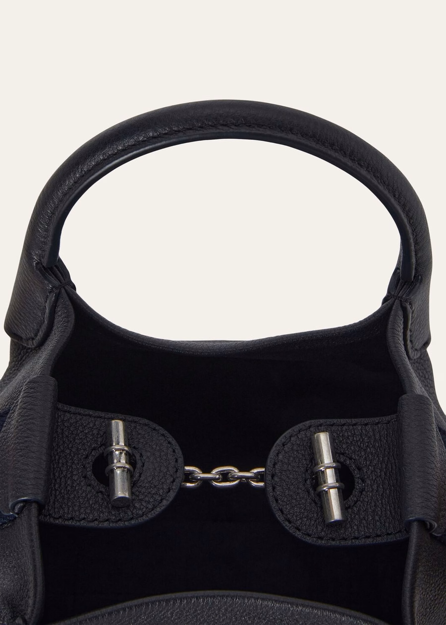 Bolsa Micro Bale em Couro de Bezerro Granulado Azul Marinho