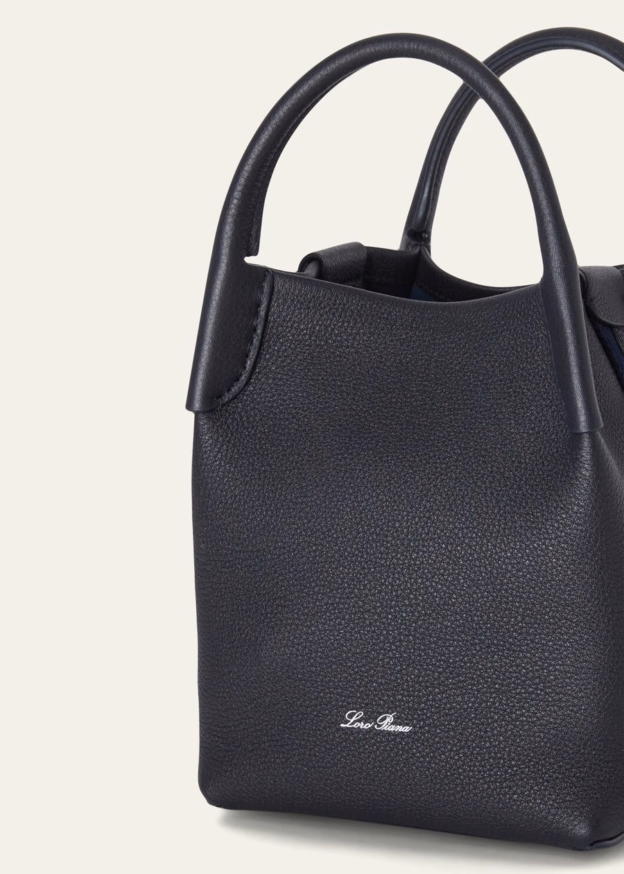 Bolsa Micro Bale em Couro de Bezerro Granulado Azul Marinho