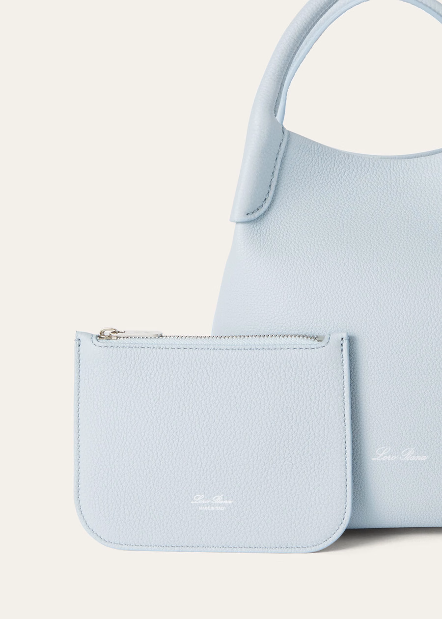Bolsa pequena de vime em couro de bezerro granulado azul claro Belle