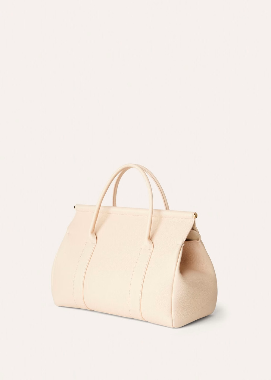 Bolsa Loom L32 em couro de bezerro granulado, cor creme mel/dourado sol