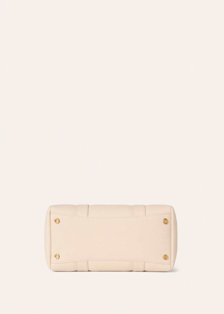 Bolsa Loom L32 em couro de bezerro granulado, cor creme mel/dourado sol