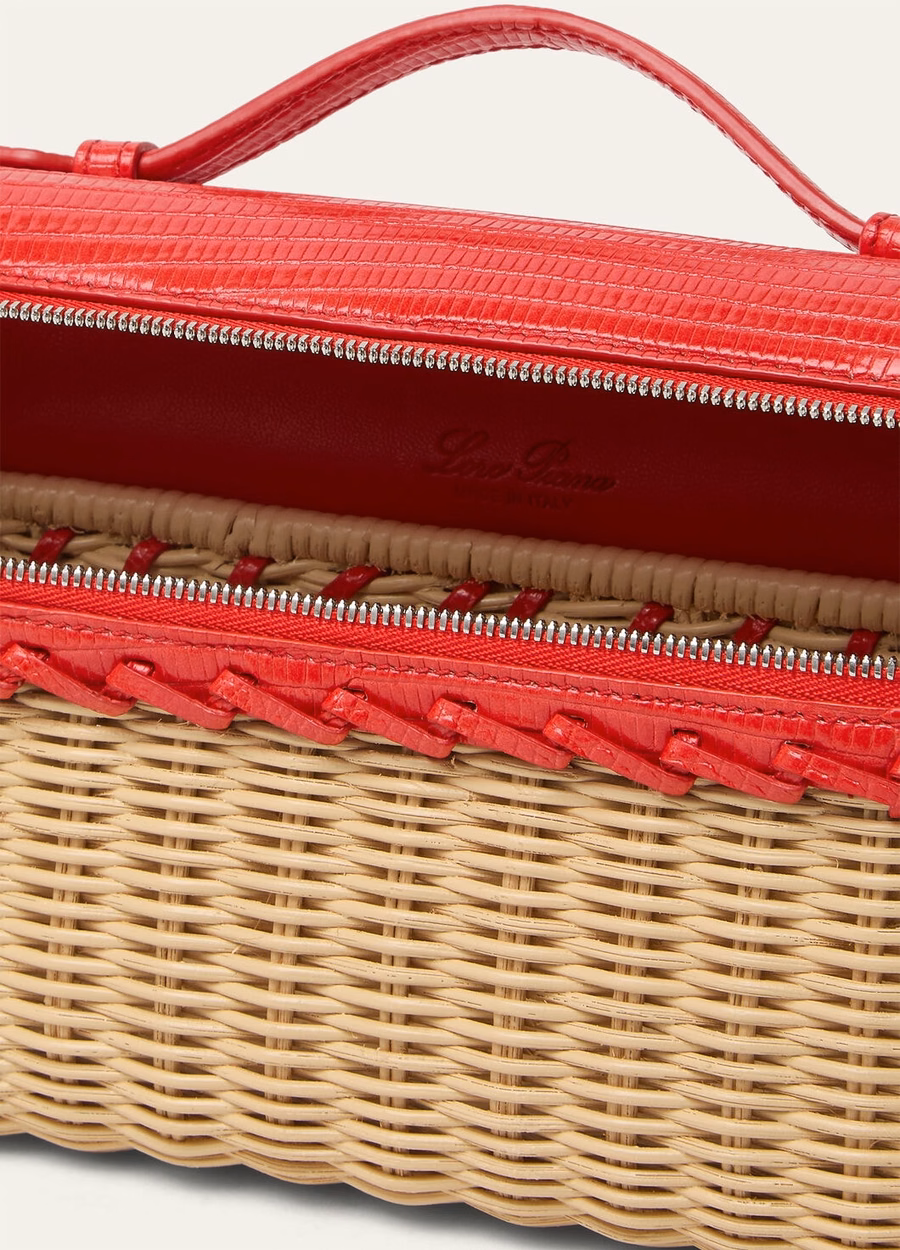 Batom de vime East-West com bolso extra L19, cor coral maltado/prata antiga.
