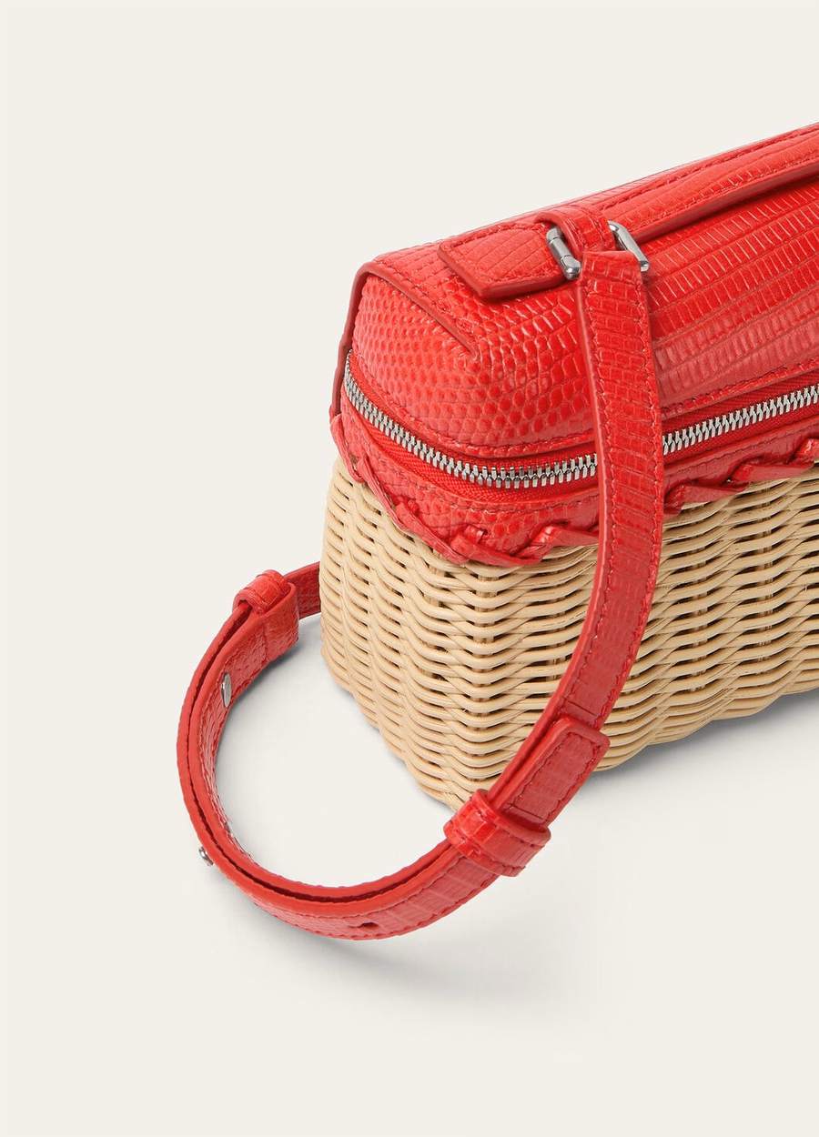 Batom de vime East-West com bolso extra L19, cor coral maltado/prata antiga.