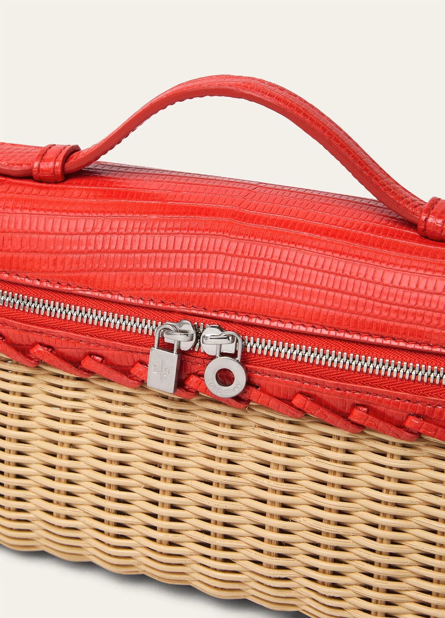 Batom de vime East-West com bolso extra L19, cor coral maltado/prata antiga.