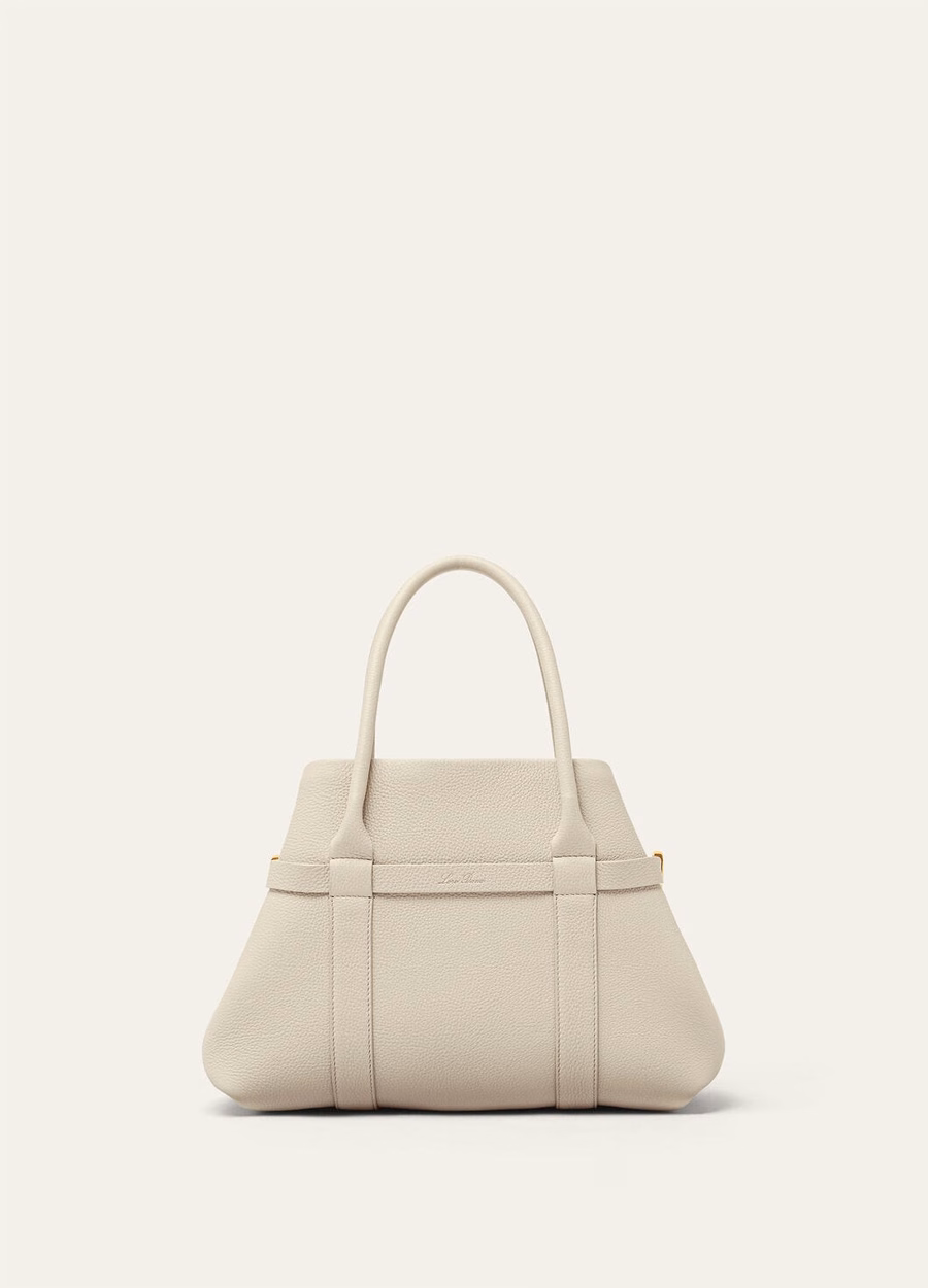 Bolsa pequena Ghiera Shopper em couro de bezerro na cor Travertino Claro/Dourado Sol