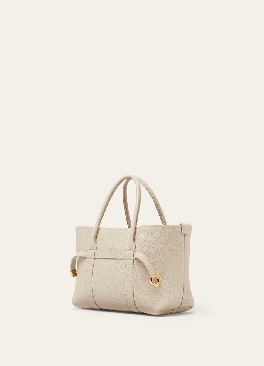 Bolsa pequena Ghiera Shopper em couro de bezerro na cor Travertino Claro/Dourado Sol