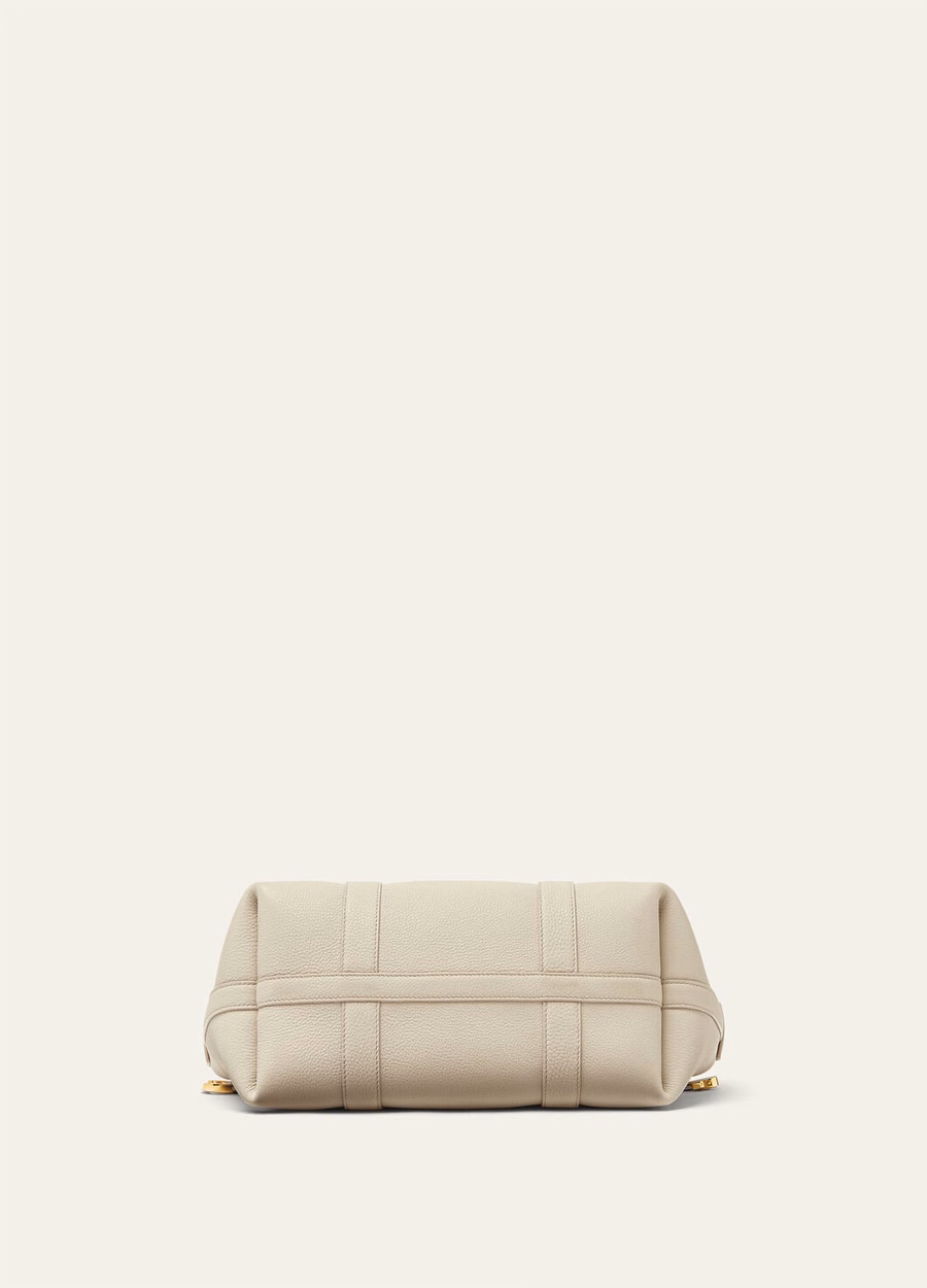 Bolsa pequena Ghiera Shopper em couro de bezerro na cor Travertino Claro/Dourado Sol