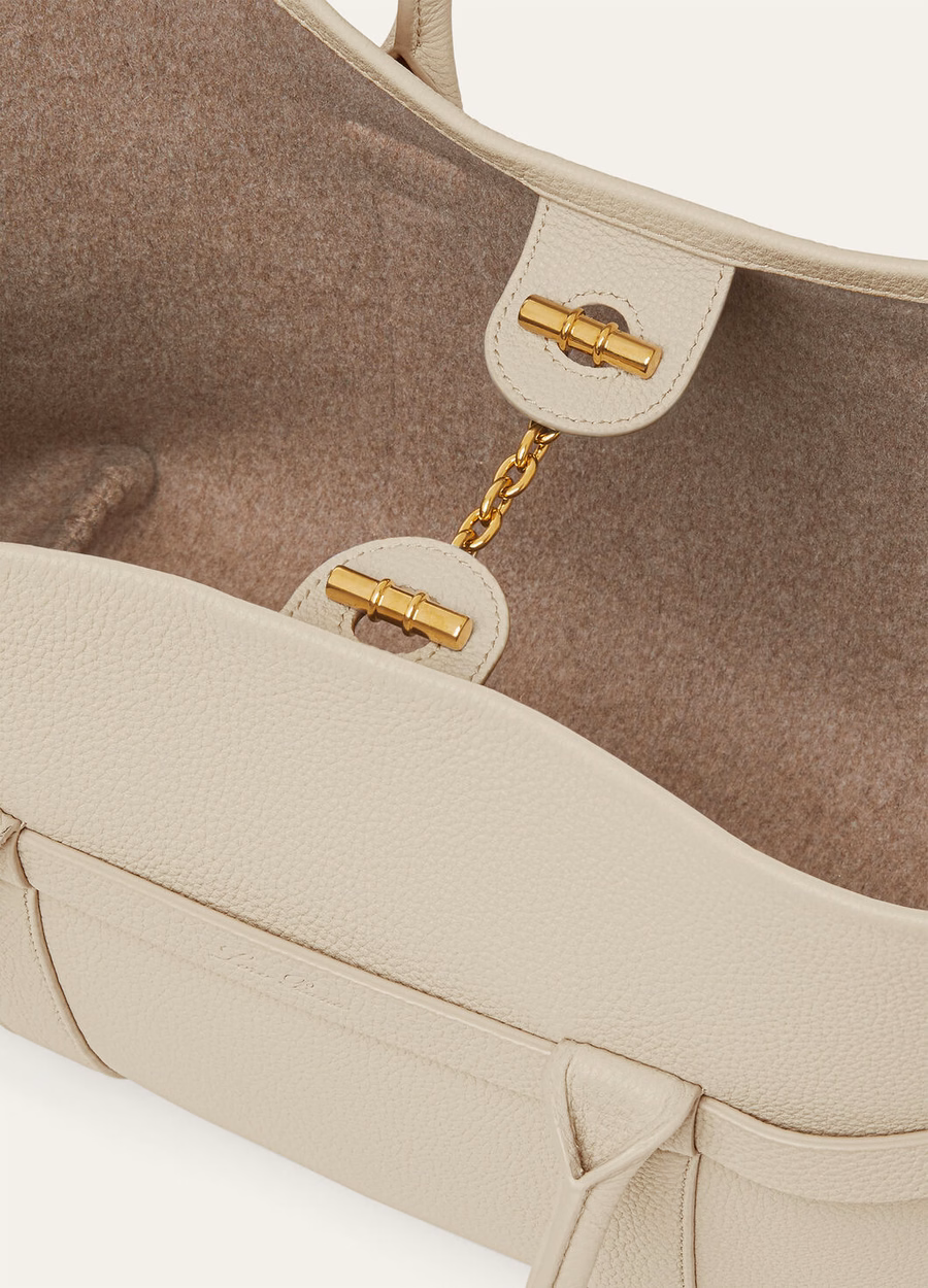 Bolsa pequena Ghiera Shopper em couro de bezerro na cor Travertino Claro/Dourado Sol