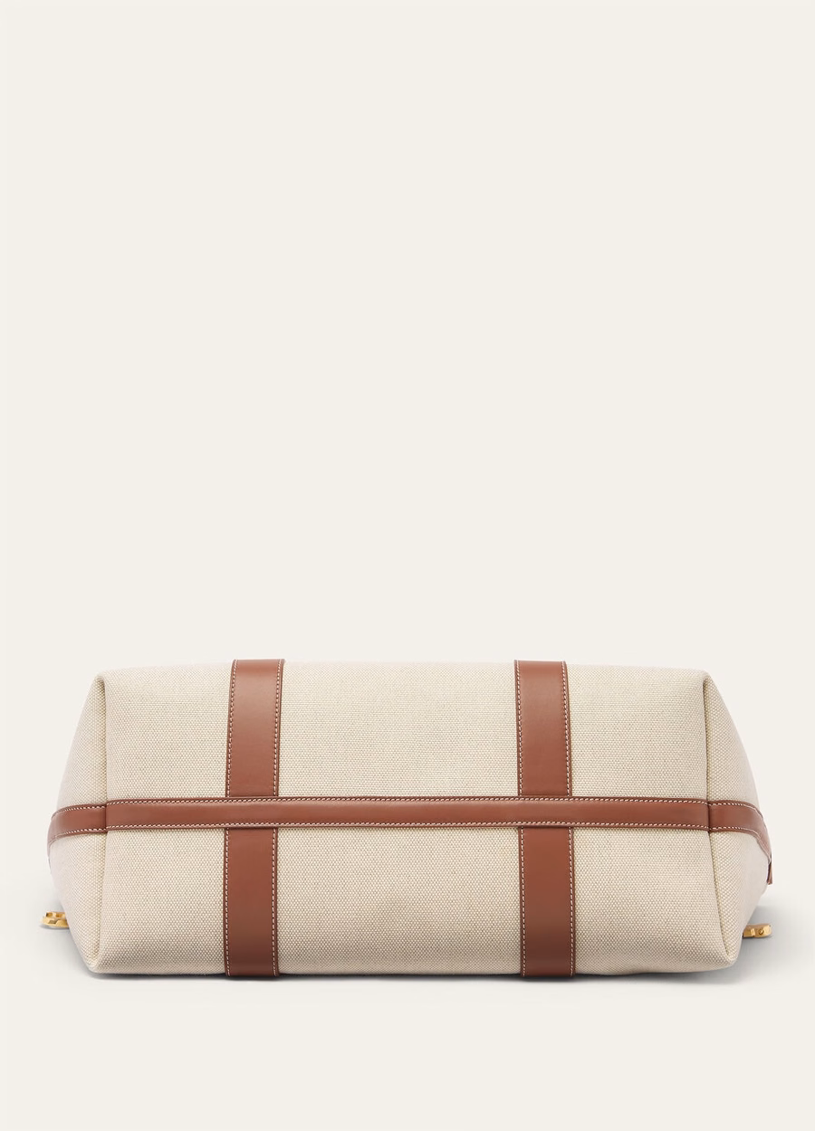 Sacola grande de compras em algodão e linho nas cores natural/caramelo/dourado.
