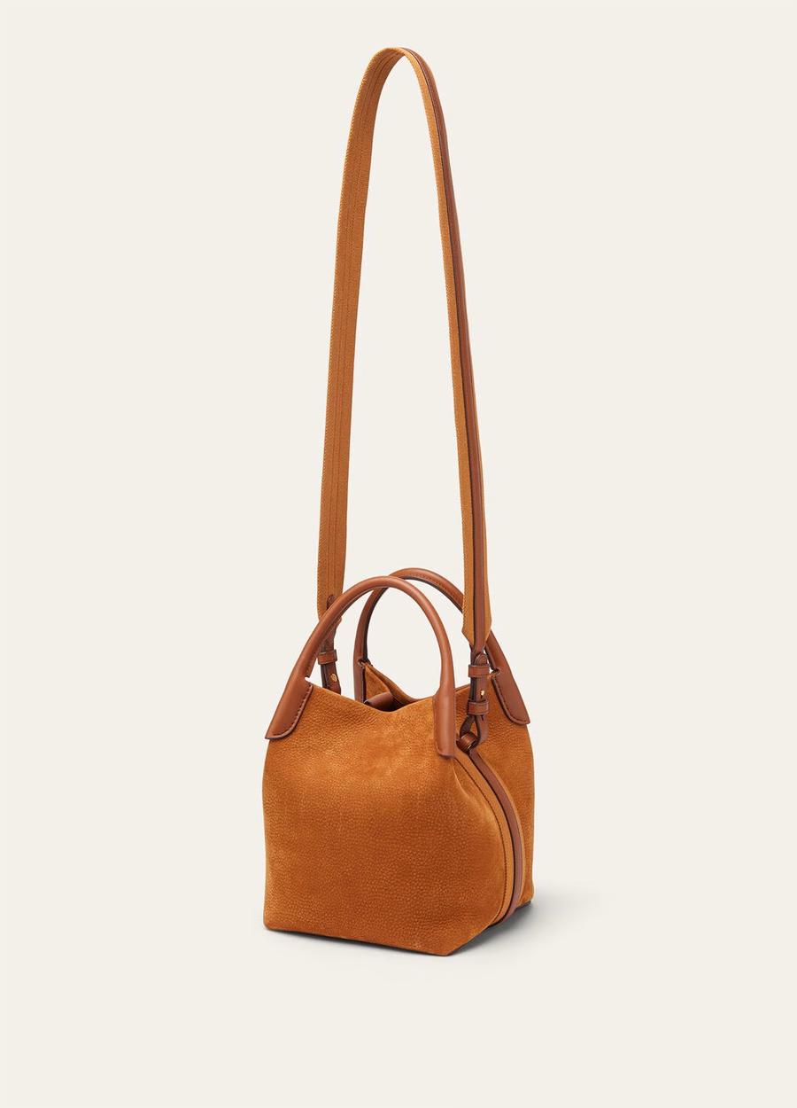 Bolsa Mic Bale em couro de bezerro Bon Ton marrom/dourado