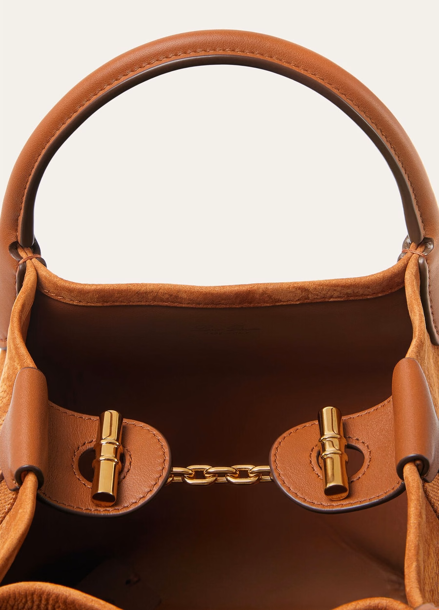 Bolsa Mic Bale em couro de bezerro Bon Ton marrom/dourado