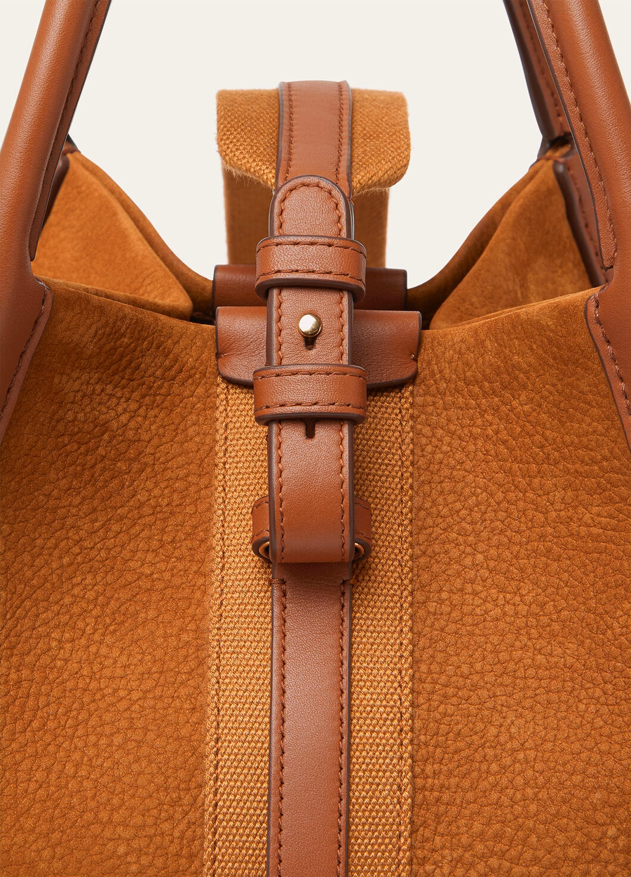 Bolsa Mic Bale em couro de bezerro Bon Ton marrom/dourado