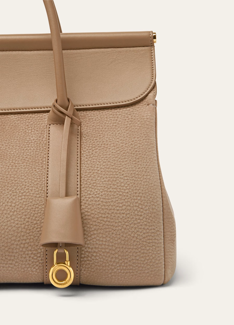 Bolsa Loom L32 em couro de bezerro nas cores Fume Taupe/Sun Gold