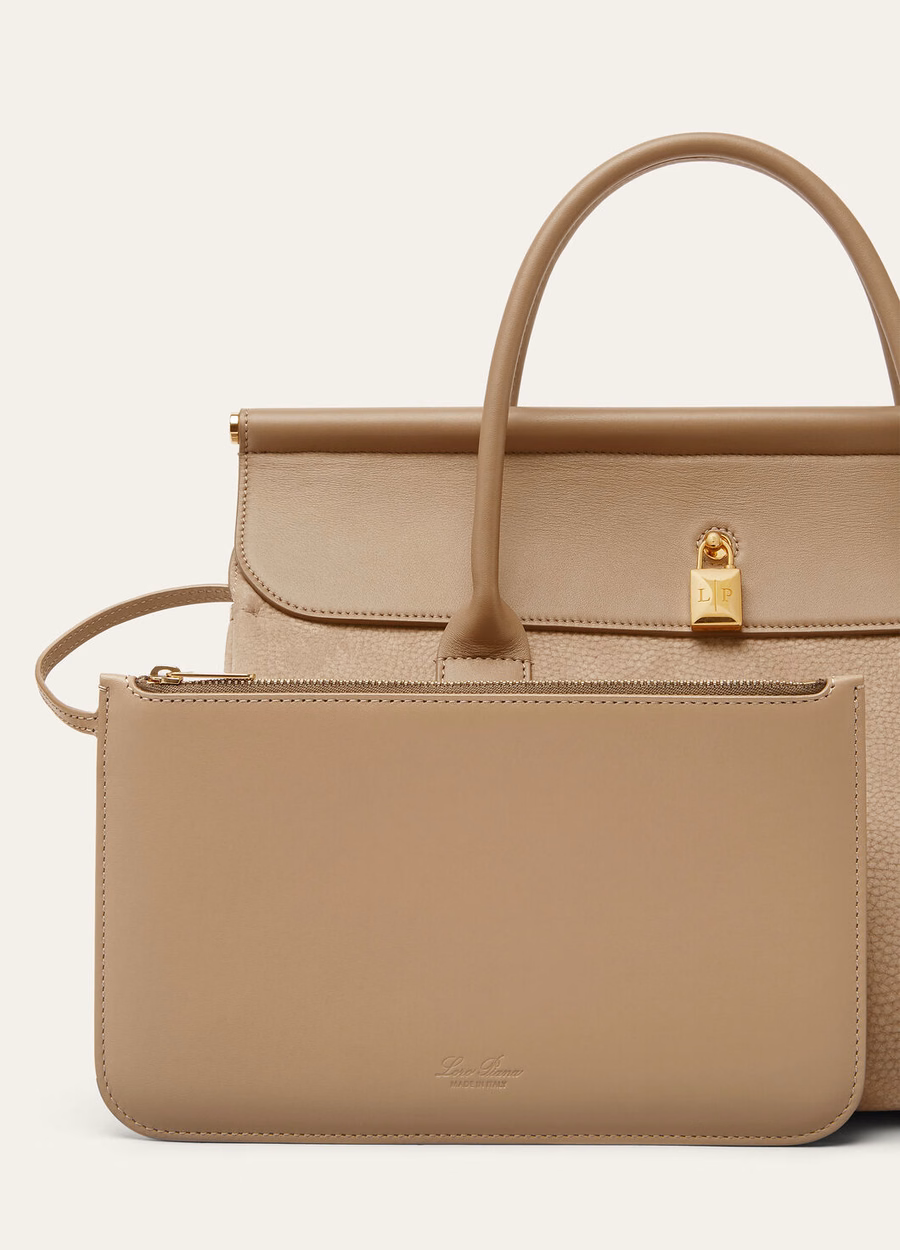 Bolsa Loom L32 em couro de bezerro nas cores Fume Taupe/Sun Gold