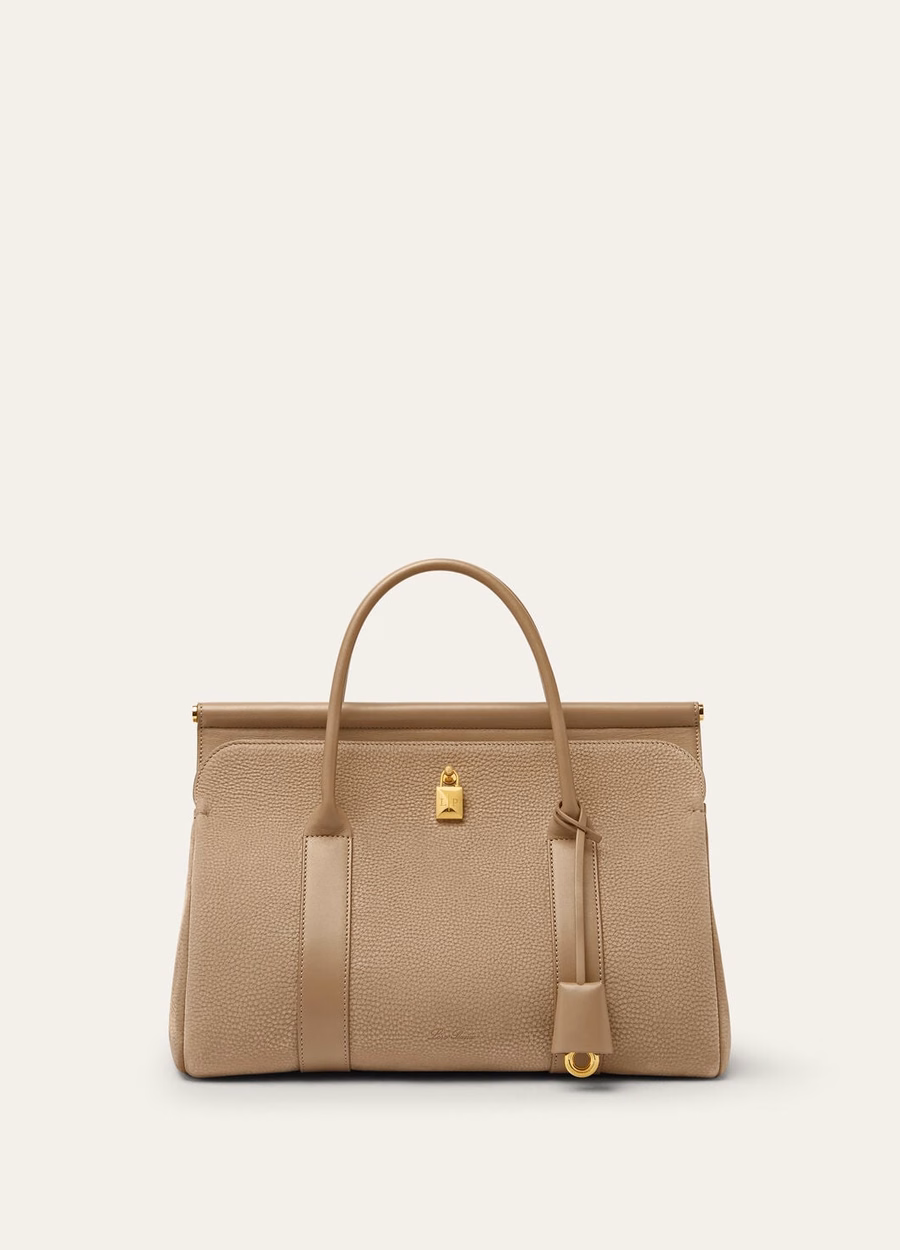 Bolsa Loom L32 em couro de bezerro nas cores Fume Taupe/Sun Gold