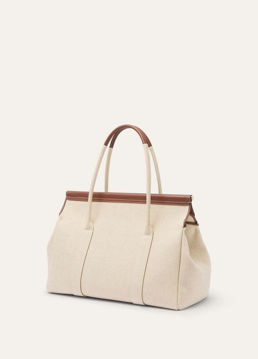Bolsa Loom L37 em algodão e linho nas cores Natural/Caramelo Açúcar/Dourado Sol