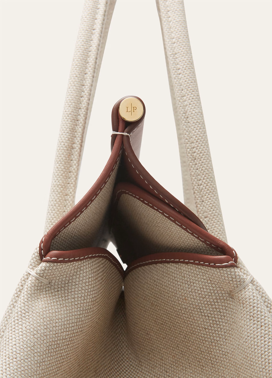Bolsa Loom L37 em algodão e linho nas cores Natural/Caramelo Açúcar/Dourado Sol