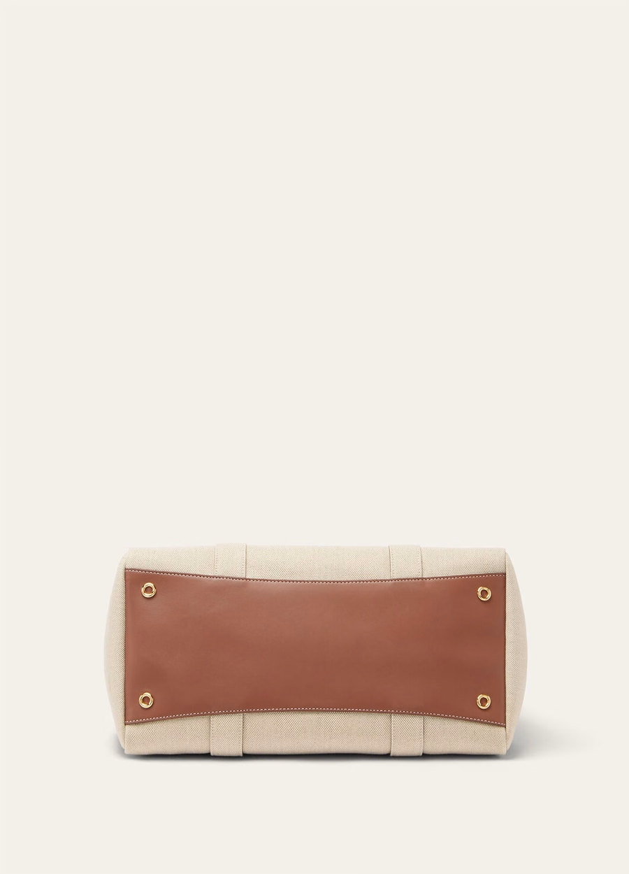 Bolsa Loom L37 em algodão e linho nas cores Natural/Caramelo Açúcar/Dourado Sol