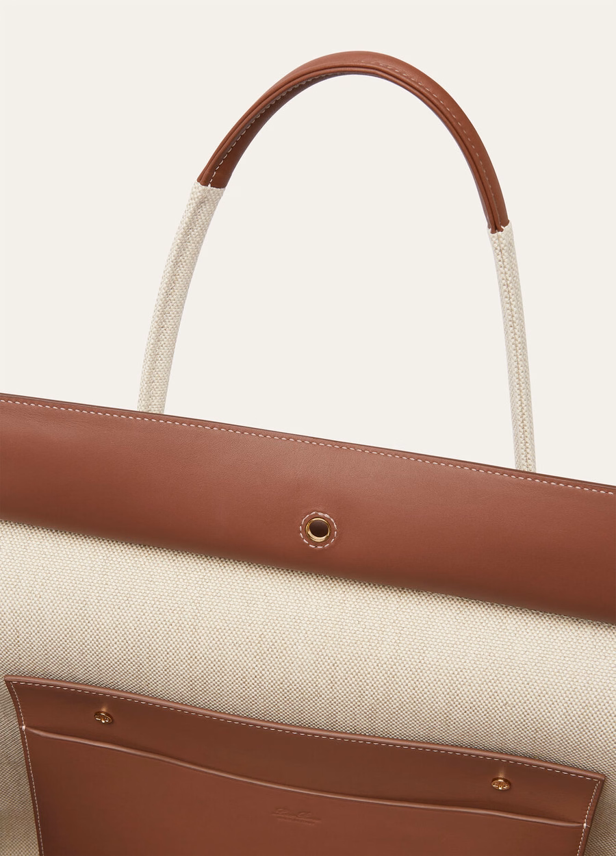Bolsa Loom L37 em algodão e linho nas cores Natural/Caramelo Açúcar/Dourado Sol