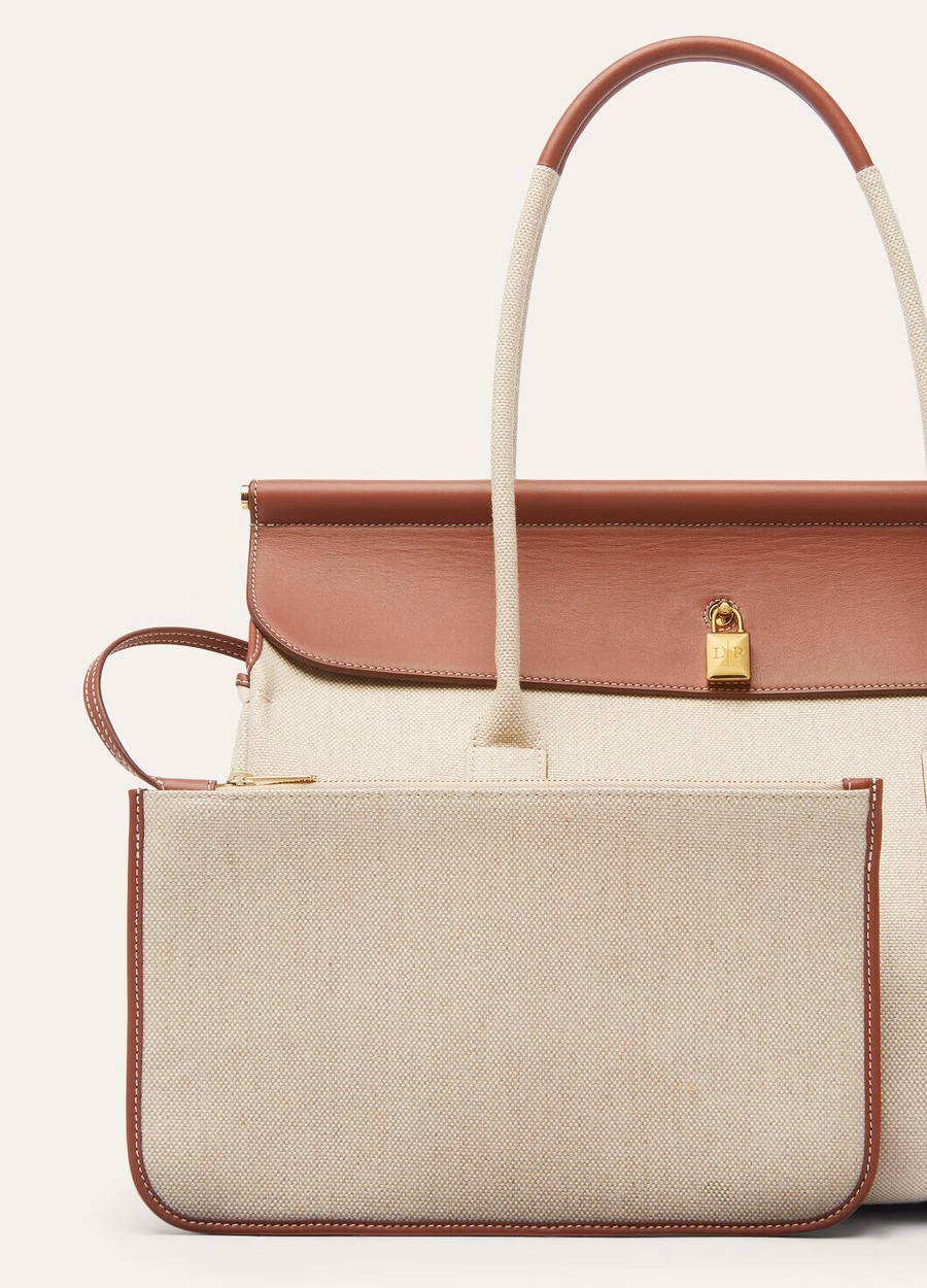 Bolsa Loom L37 em algodão e linho nas cores Natural/Caramelo Açúcar/Dourado Sol