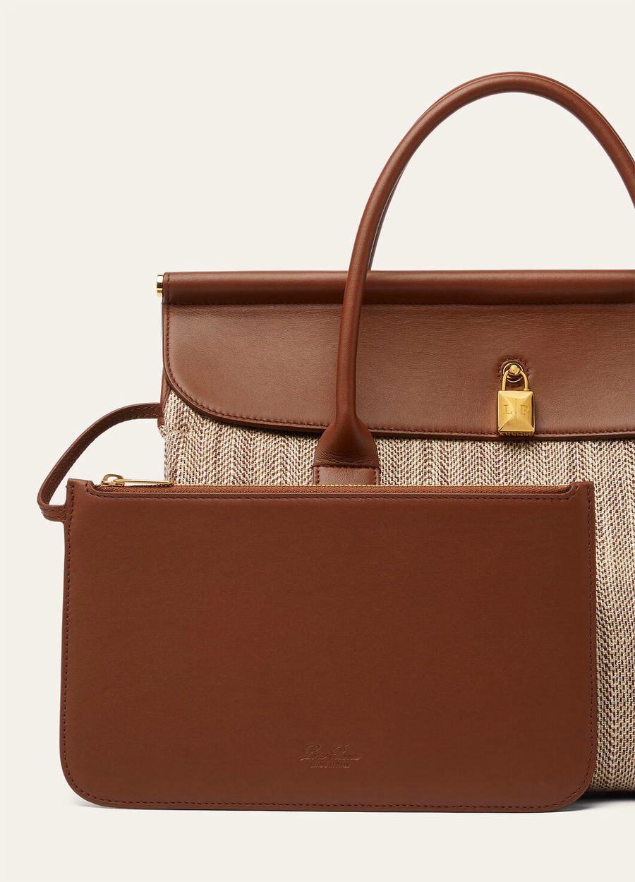 Bolsa Loom L32 em seda Venice Bricola/Branco/Praia Dourada/Café Expresso Intenso/Dourado ao Sol