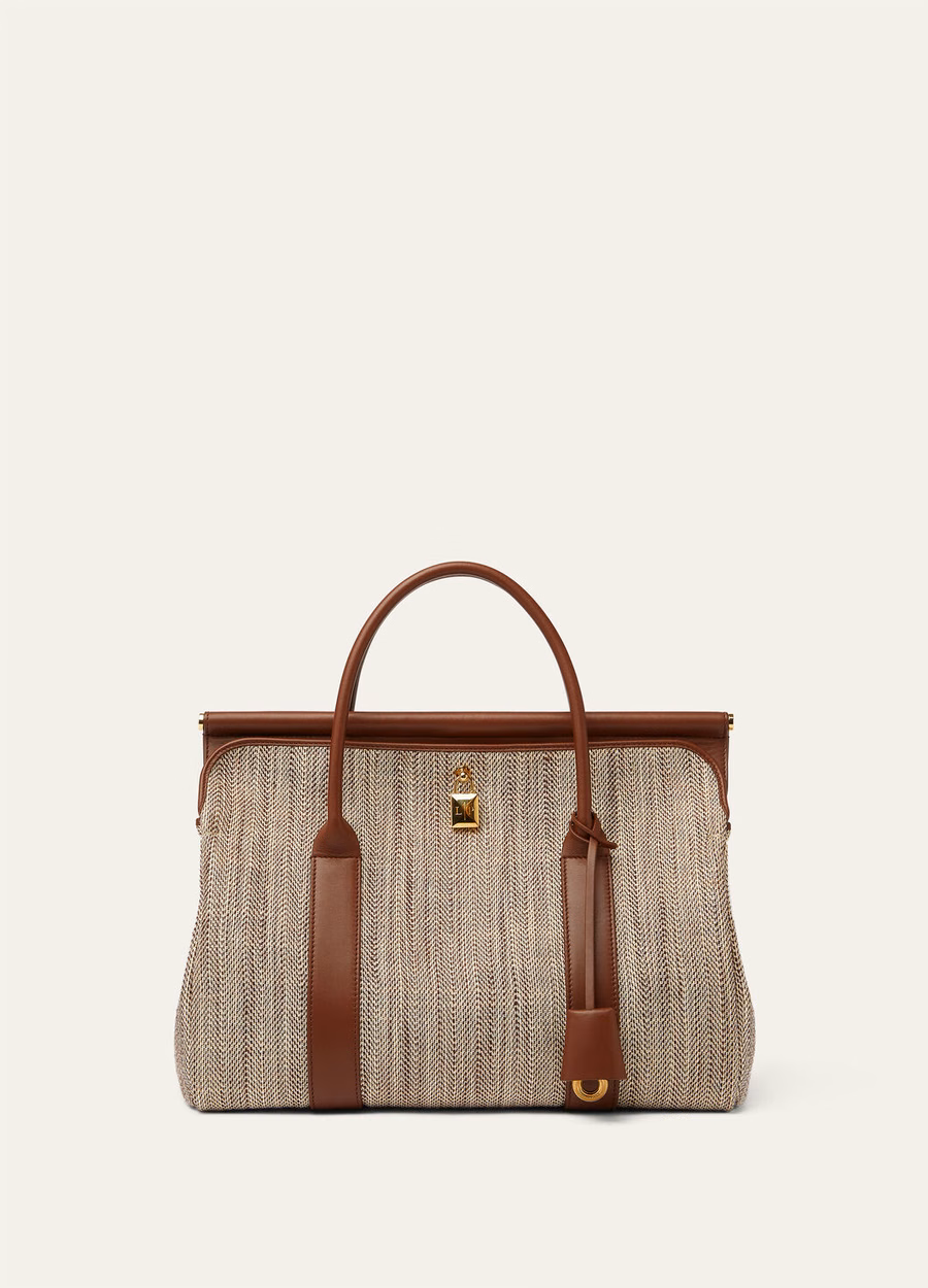 Bolsa Loom L32 em seda Venice Bricola/Branco/Praia Dourada/Café Expresso Intenso/Dourado ao Sol