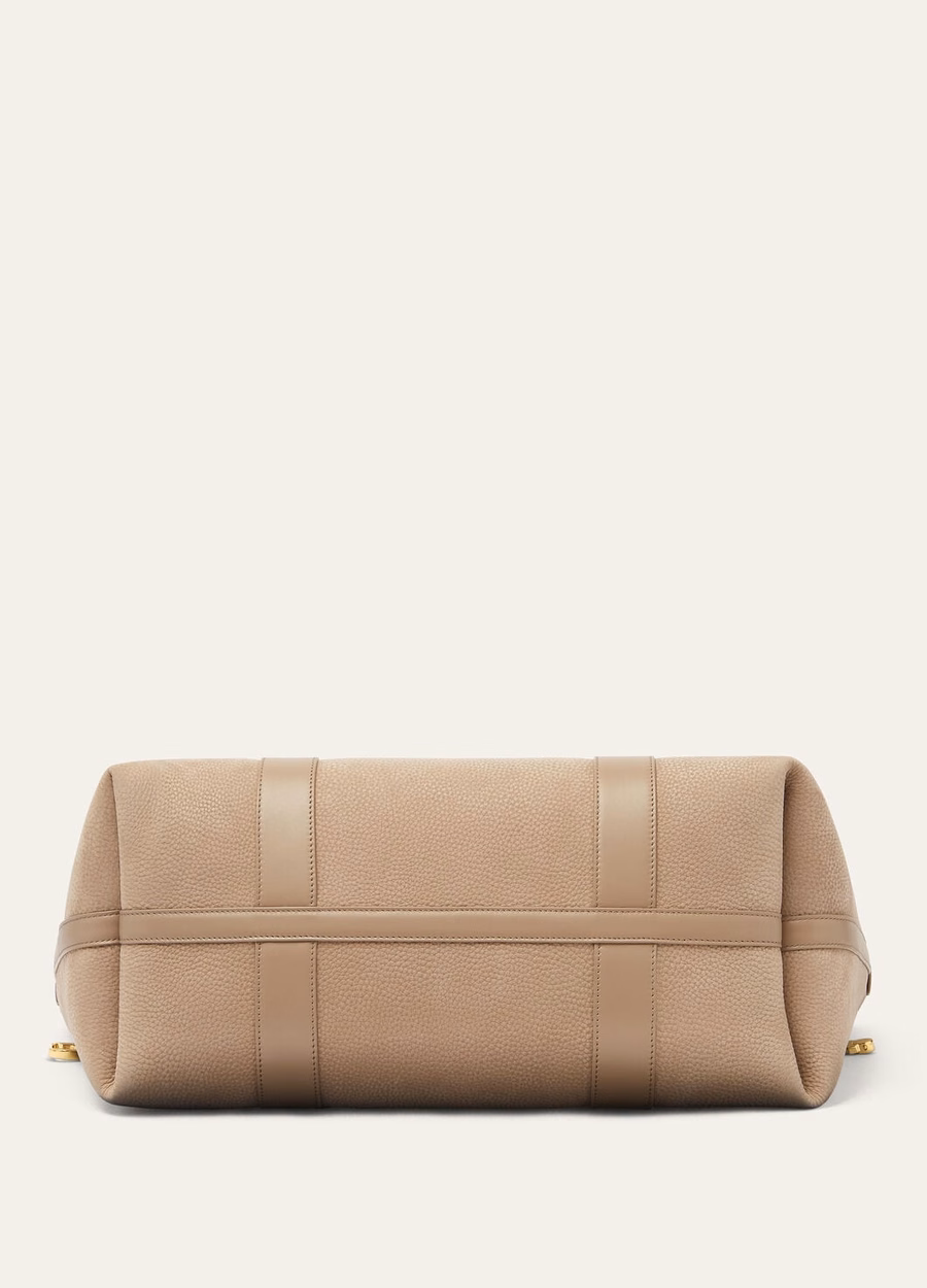 Bolsa grande Shopper Fume Taupe/Sun Gold em couro de bezerro com argola