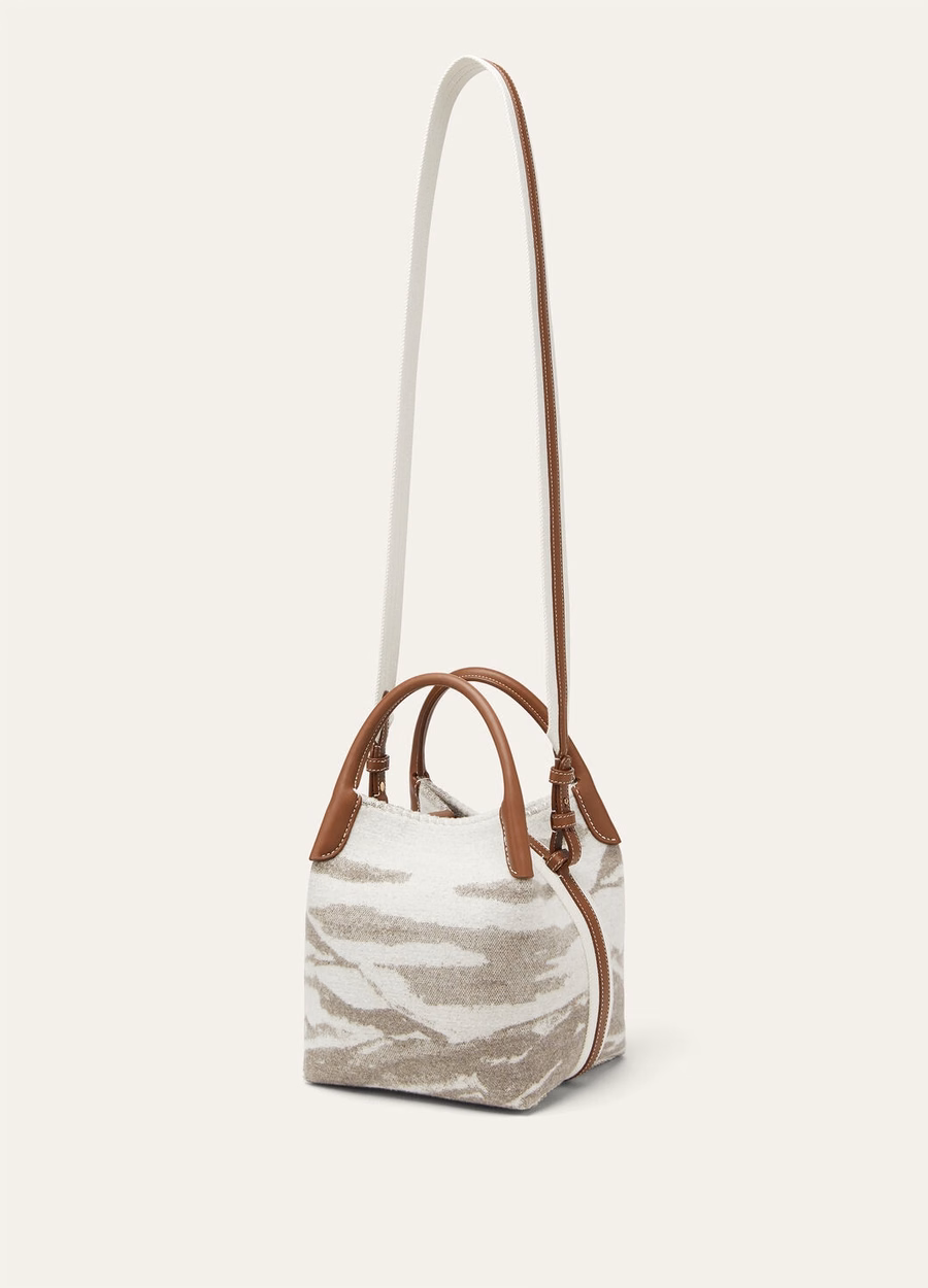 Bolsa pequena de cashmere em lã virgem, nas cores cinza acinzentado/pedra de inverno/turquesa/dourado.
