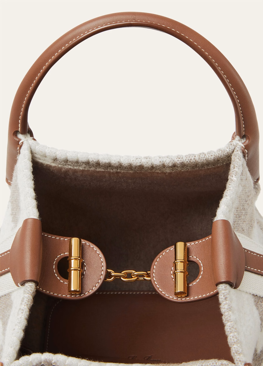 Bolsa pequena de cashmere em lã virgem, nas cores cinza acinzentado/pedra de inverno/turquesa/dourado.