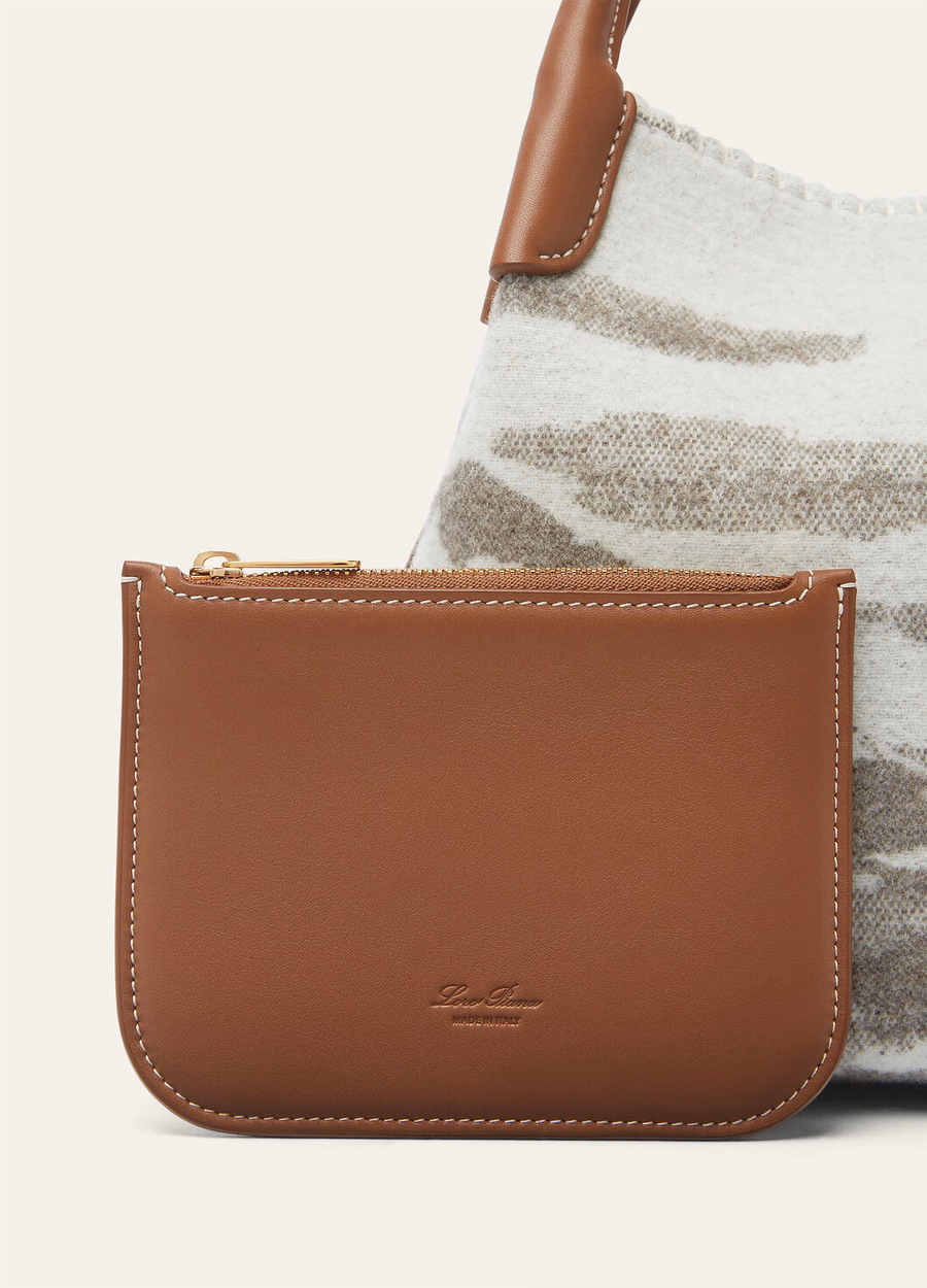 Bolsa pequena de cashmere em lã virgem, nas cores cinza acinzentado/pedra de inverno/turquesa/dourado.