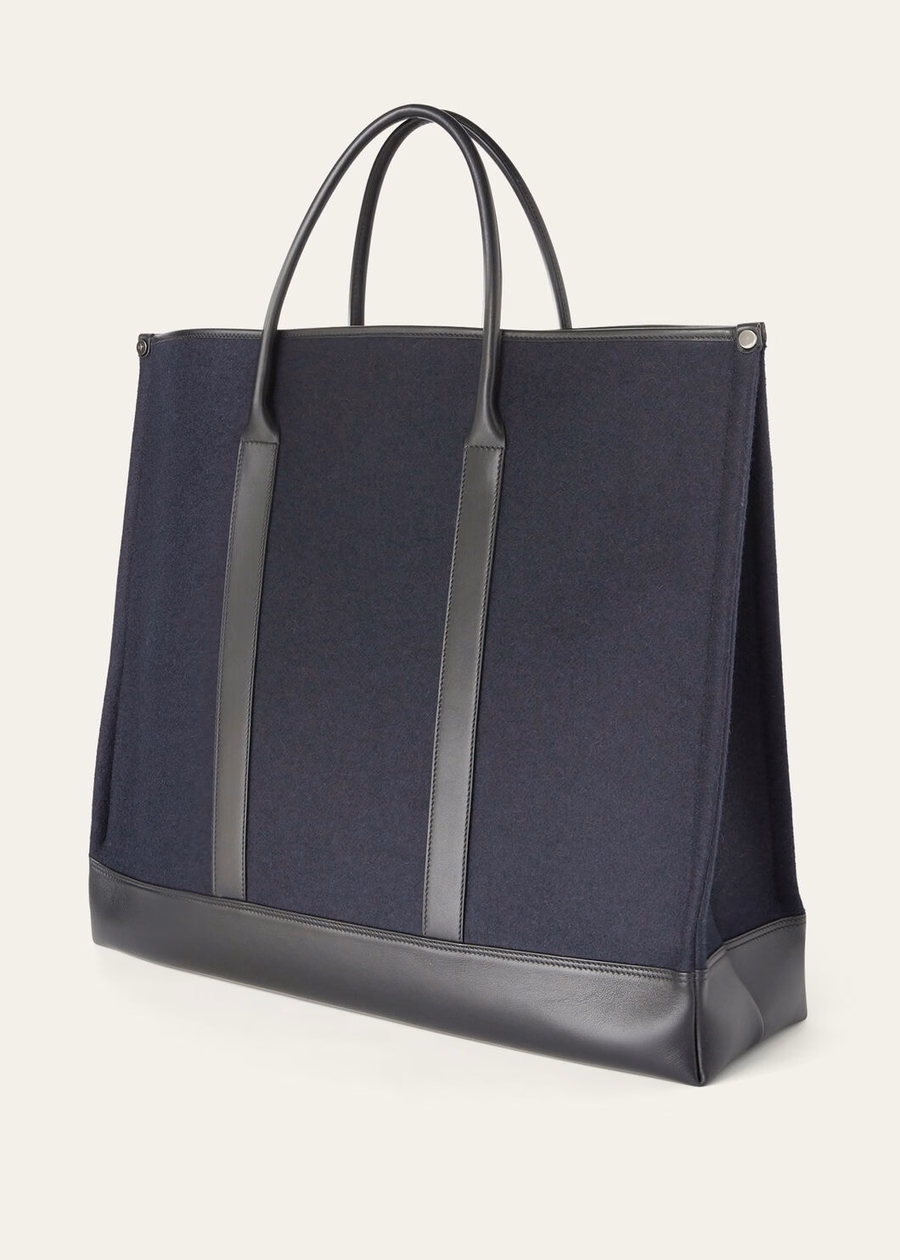 Bolsa transversal grande de cashmere azul marinho/preta/cinza-chumbo