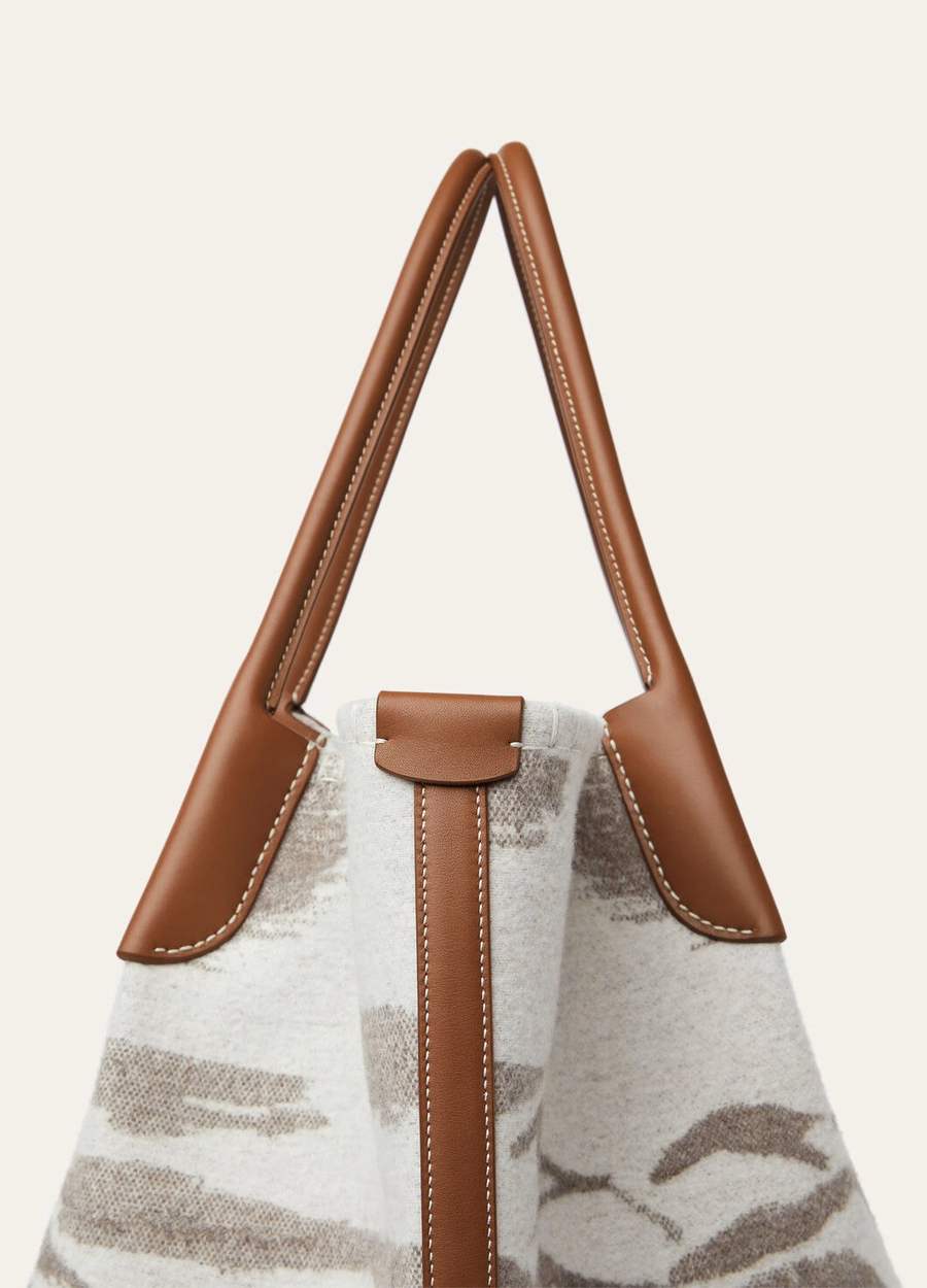 Bolsa Hobo Extra Grande em Lã Virgem Cashmere, Cinza Nebuloso/Pedra Invernal/Turquesa/Dourado