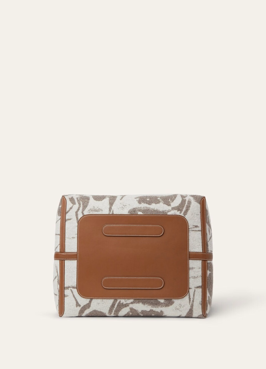 Bolsa Hobo Extra Grande em Lã Virgem Cashmere, Cinza Nebuloso/Pedra Invernal/Turquesa/Dourado