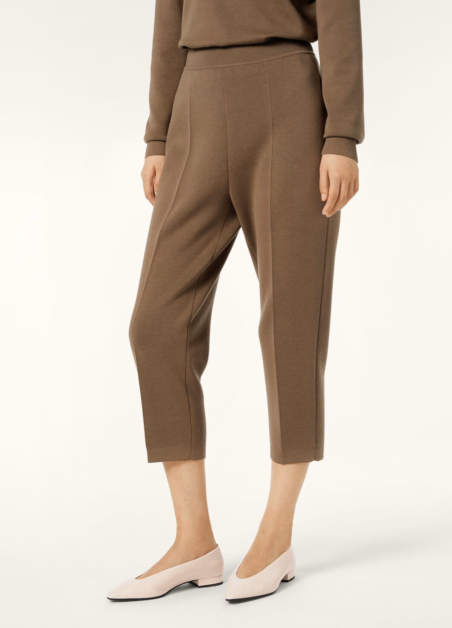 Calças Siena de algodão e seda com acabamento em madeira defumada