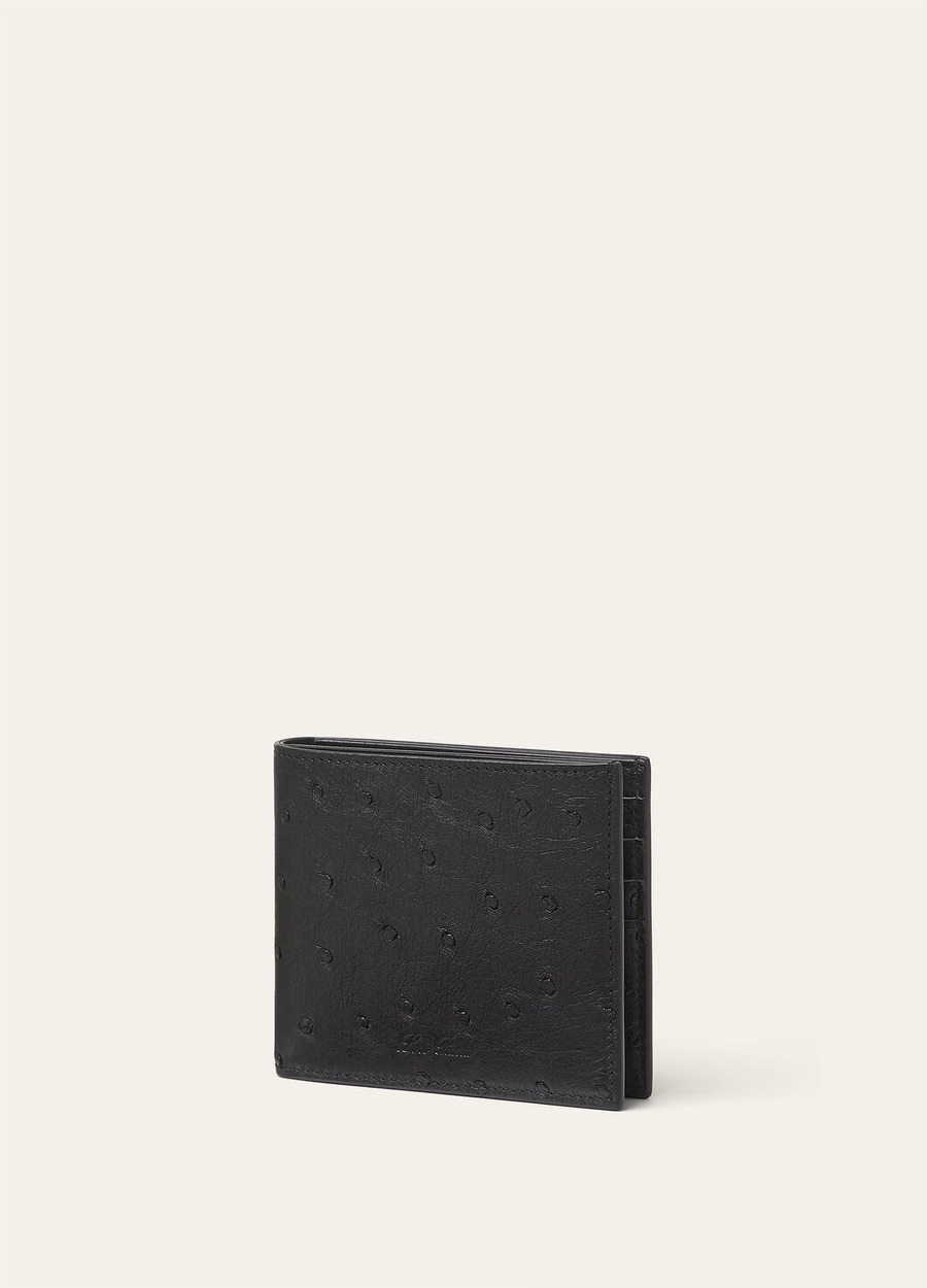 Carteira extra compacta em couro de avestruz preto